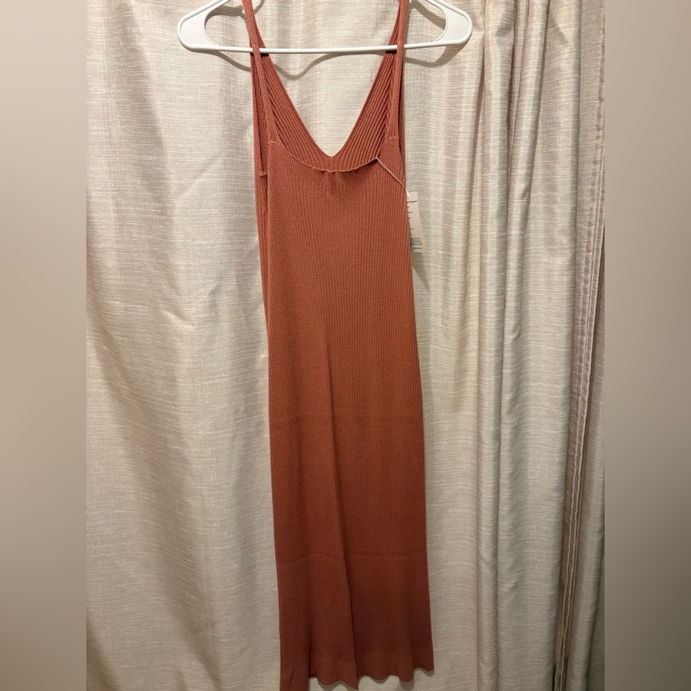 Coral Rust Sleeveless Ribbed Dress